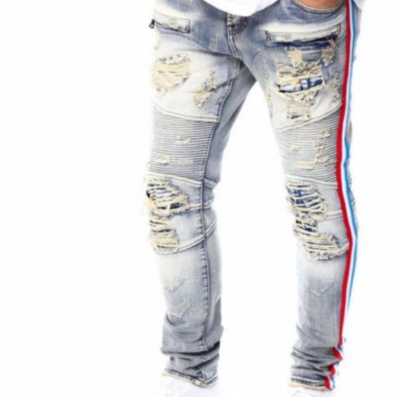 MEN PREME STRIP JEAN PR-WB-258 BLUE/RED SIZE 28W.